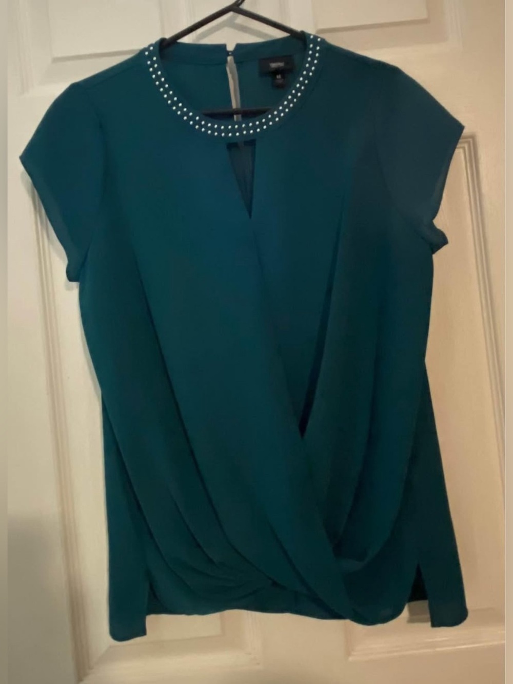 Mossimo Supply Co. Teal Jewel-Neck Cap Sleeve Blouse